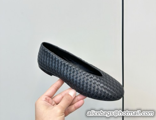 Buy Luxury Bottega Veneta Rosa Ballerinas Flat in Mini Intrecciato Leather Black 0823010