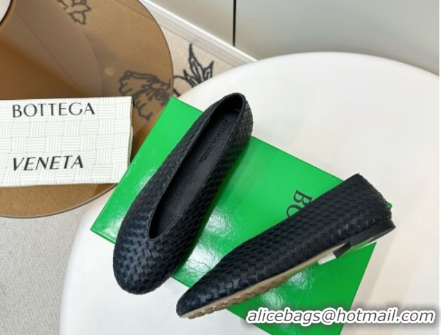 Buy Luxury Bottega Veneta Rosa Ballerinas Flat in Mini Intrecciato Leather Black 0823010