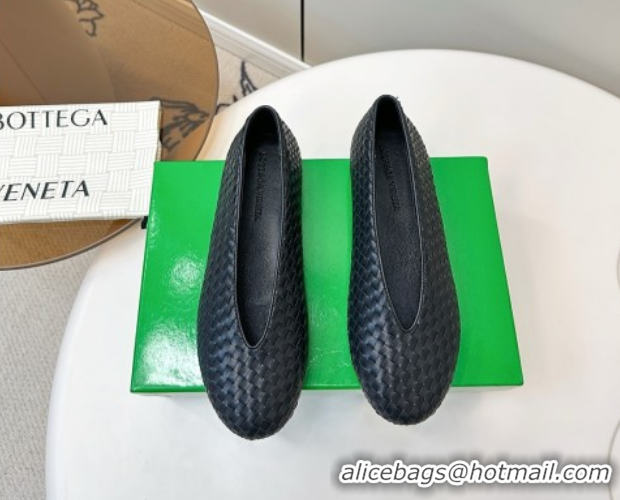 Buy Luxury Bottega Veneta Rosa Ballerinas Flat in Mini Intrecciato Leather Black 0823010