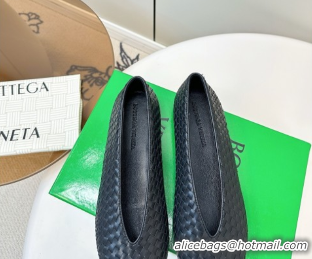 Buy Luxury Bottega Veneta Rosa Ballerinas Flat in Mini Intrecciato Leather Black 0823010