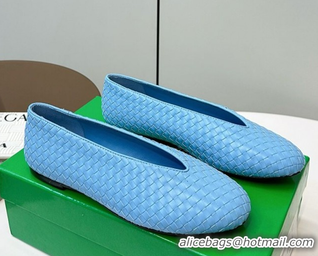 Good Looking Bottega Veneta Rosa Ballerinas Flat in Mini Intrecciato Leather Blue 0823011