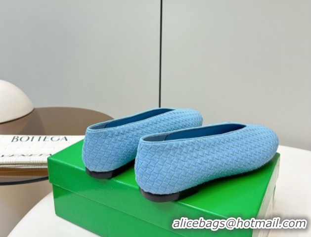 Good Looking Bottega Veneta Rosa Ballerinas Flat in Mini Intrecciato Leather Blue 0823011