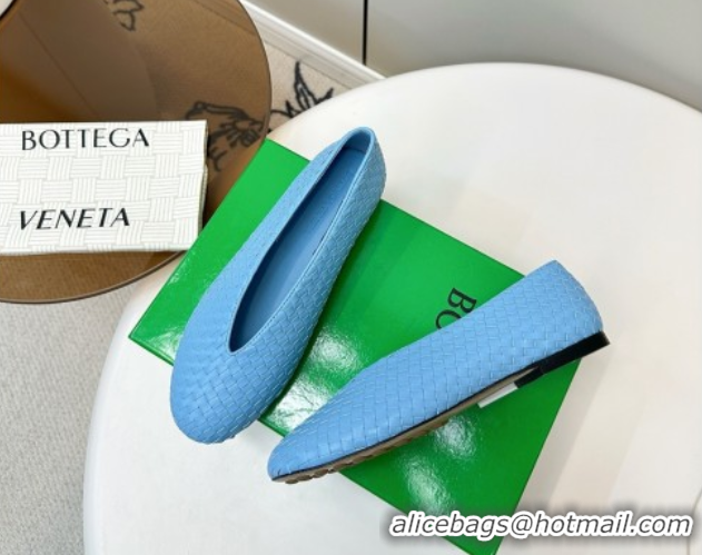 Good Looking Bottega Veneta Rosa Ballerinas Flat in Mini Intrecciato Leather Blue 0823011