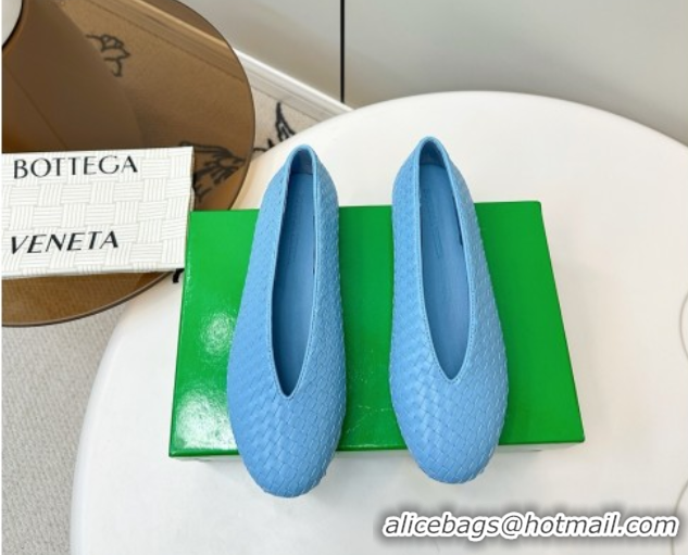 Good Looking Bottega Veneta Rosa Ballerinas Flat in Mini Intrecciato Leather Blue 0823011