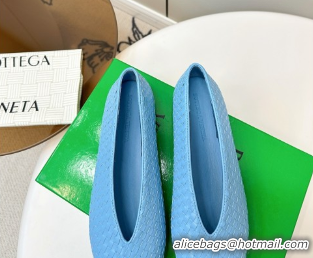 Good Looking Bottega Veneta Rosa Ballerinas Flat in Mini Intrecciato Leather Blue 0823011