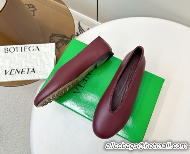 Good Quality Bottega Veneta Rosa Ballerinas Flat in Calfskin Leather Burgundy 50823013