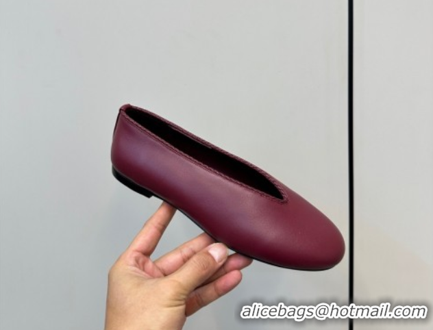 Good Quality Bottega Veneta Rosa Ballerinas Flat in Calfskin Leather Burgundy 50823013