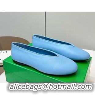 Best Grade Bottega Veneta Rosa Ballerinas Flat in Calfskin Leather Blue 50823016