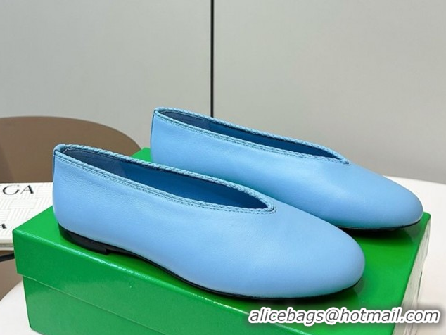 Best Grade Bottega Veneta Rosa Ballerinas Flat in Calfskin Leather Blue 50823016