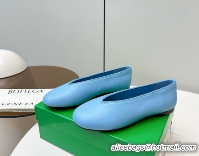 Best Grade Bottega Veneta Rosa Ballerinas Flat in Calfskin Leather Blue 50823016