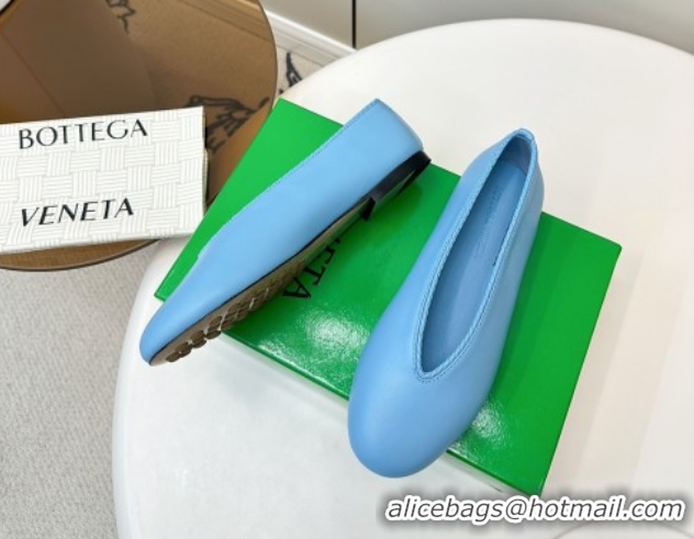 Best Grade Bottega Veneta Rosa Ballerinas Flat in Calfskin Leather Blue 50823016