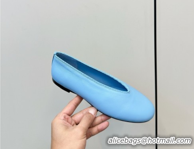 Best Grade Bottega Veneta Rosa Ballerinas Flat in Calfskin Leather Blue 50823016