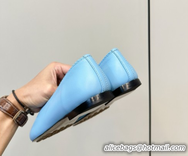 Best Grade Bottega Veneta Rosa Ballerinas Flat in Calfskin Leather Blue 50823016