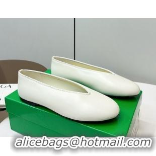 Shop Duplicate Bottega Veneta Rosa Ballerinas Flat in Calfskin Leather White 0823015