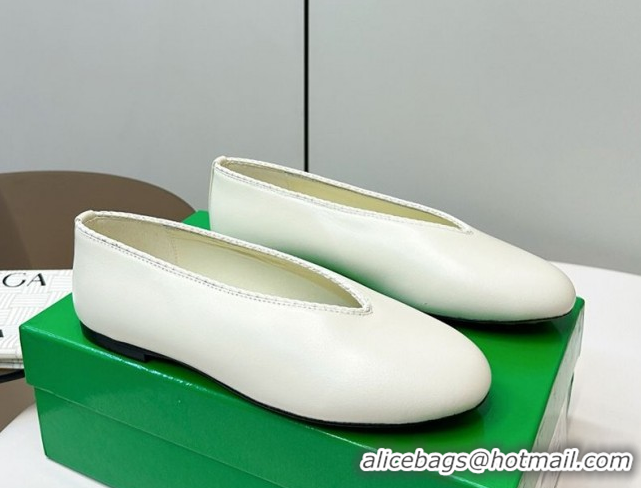 Shop Duplicate Bottega Veneta Rosa Ballerinas Flat in Calfskin Leather White 0823015