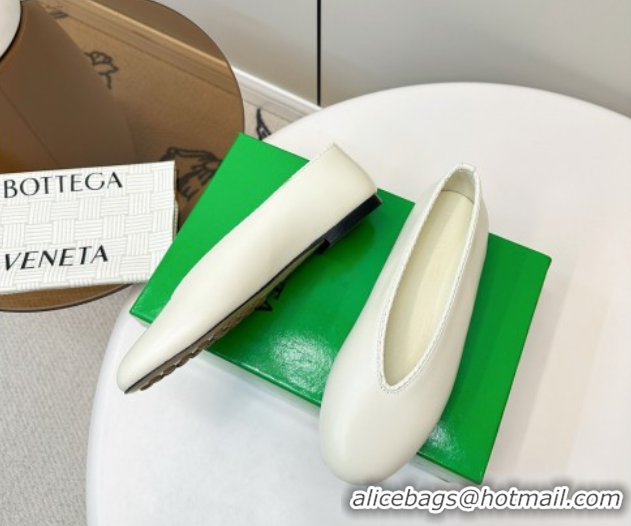 Shop Duplicate Bottega Veneta Rosa Ballerinas Flat in Calfskin Leather White 0823015