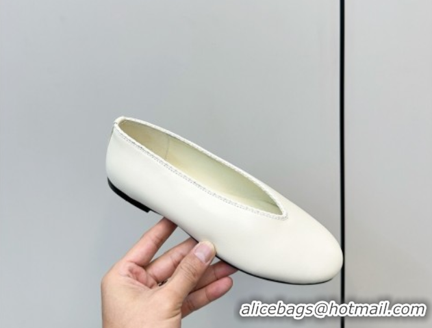 Shop Duplicate Bottega Veneta Rosa Ballerinas Flat in Calfskin Leather White 0823015