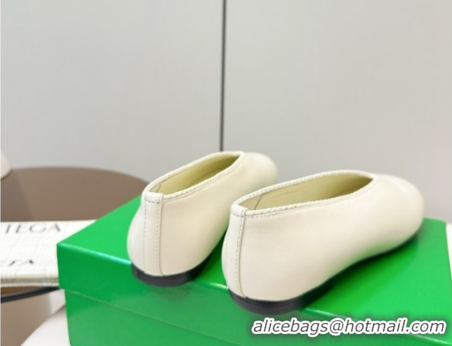 Shop Duplicate Bottega Veneta Rosa Ballerinas Flat in Calfskin Leather White 0823015