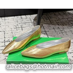 Pretty Style Bottega Veneta Sofia Ballerinas Flat in Shiny Calfskin Leather Gold 50823018