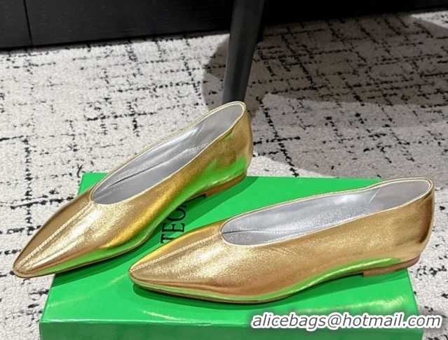 Pretty Style Bottega Veneta Sofia Ballerinas Flat in Shiny Calfskin Leather Gold 50823018
