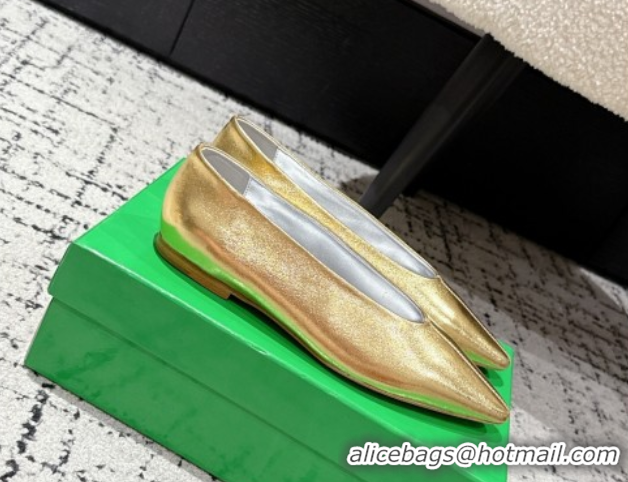 Pretty Style Bottega Veneta Sofia Ballerinas Flat in Shiny Calfskin Leather Gold 50823018
