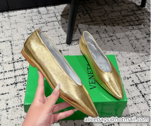 Pretty Style Bottega Veneta Sofia Ballerinas Flat in Shiny Calfskin Leather Gold 50823018