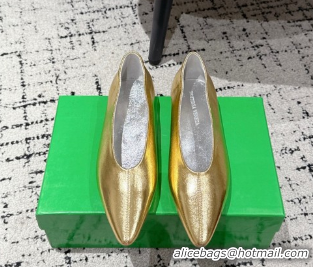 Pretty Style Bottega Veneta Sofia Ballerinas Flat in Shiny Calfskin Leather Gold 50823018
