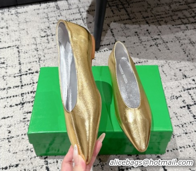 Pretty Style Bottega Veneta Sofia Ballerinas Flat in Shiny Calfskin Leather Gold 50823018