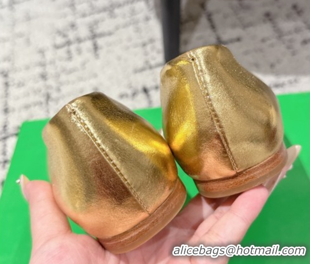 Pretty Style Bottega Veneta Sofia Ballerinas Flat in Shiny Calfskin Leather Gold 50823018