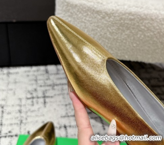 Pretty Style Bottega Veneta Sofia Ballerinas Flat in Shiny Calfskin Leather Gold 50823018