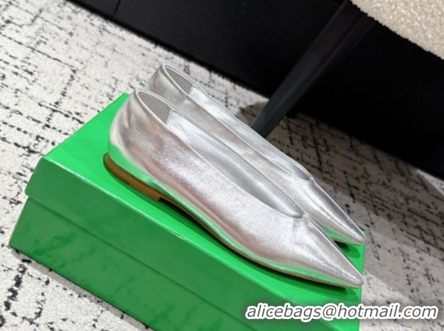 Best Product Bottega Veneta Sofia Ballerinas Flat in Shiny Calfskin Leather Silver 50823017