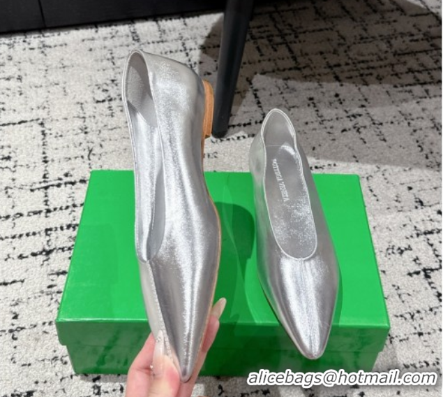Best Product Bottega Veneta Sofia Ballerinas Flat in Shiny Calfskin Leather Silver 50823017