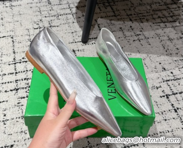Best Product Bottega Veneta Sofia Ballerinas Flat in Shiny Calfskin Leather Silver 50823017