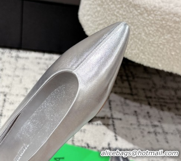 Best Product Bottega Veneta Sofia Ballerinas Flat in Shiny Calfskin Leather Silver 50823017