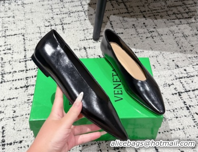 Shop Duplicate Bottega Veneta Sofia Ballerinas Flat in Shiny Calfskin Leather Black 50823019