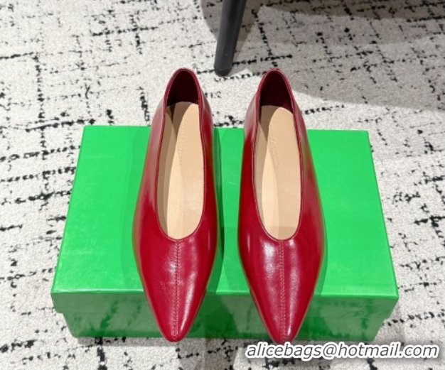 Best Price Bottega Veneta Sofia Ballerinas Flat in Shiny Calfskin Leather Red 0823020