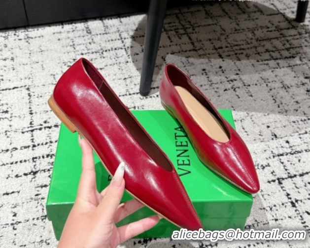 Best Price Bottega Veneta Sofia Ballerinas Flat in Shiny Calfskin Leather Red 0823020