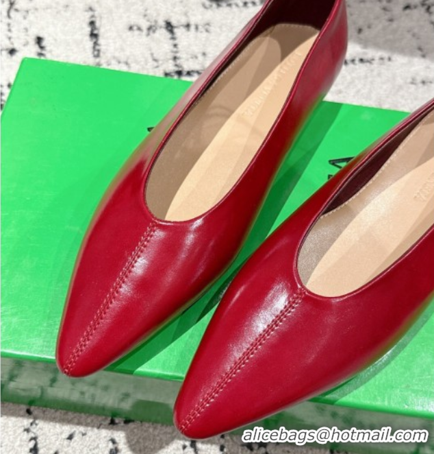 Best Price Bottega Veneta Sofia Ballerinas Flat in Shiny Calfskin Leather Red 0823020