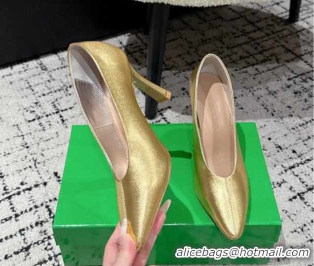 Good Quality Bottega Veneta Sofia Heel Pumps 9cm in Shiny Calfskin Leather Gold 50823022