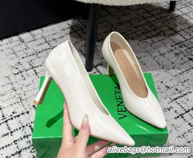 Grade Quality Bottega Veneta Sofia Heel Pumps 9cm in Shiny Calfskin Leather White 50823024