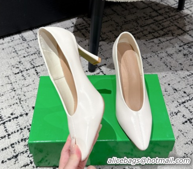 Grade Quality Bottega Veneta Sofia Heel Pumps 9cm in Shiny Calfskin Leather White 50823024