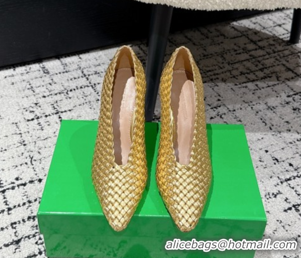 Unique Style Bottega Veneta Sofia Heel Pumps 9cm in Intreccio Leather Gold 50823027