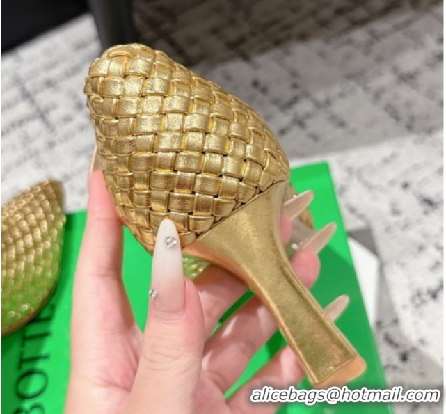 Unique Style Bottega Veneta Sofia Heel Pumps 9cm in Intreccio Leather Gold 50823027