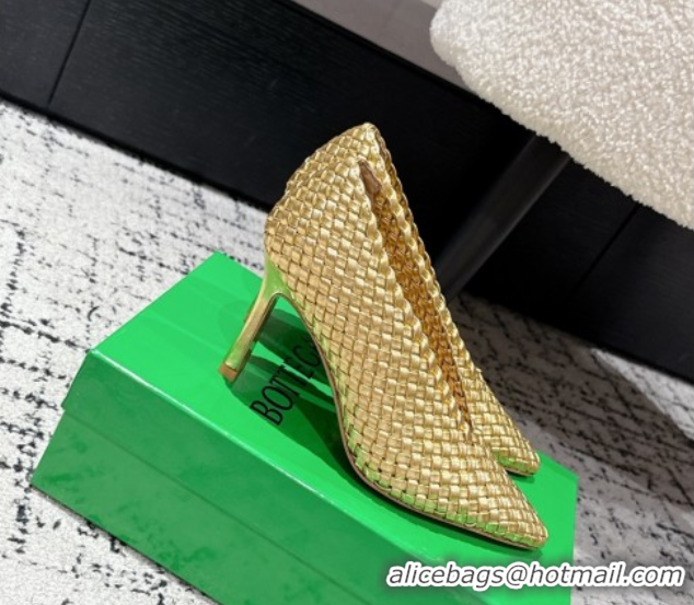 Unique Style Bottega Veneta Sofia Heel Pumps 9cm in Intreccio Leather Gold 50823027