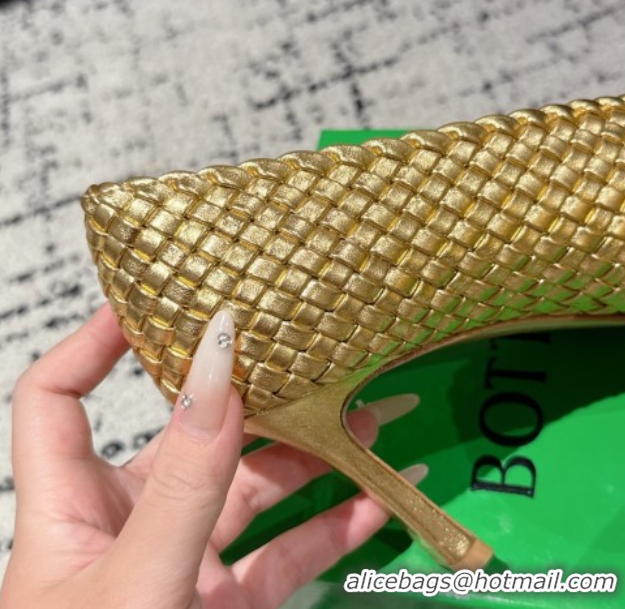 Unique Style Bottega Veneta Sofia Heel Pumps 9cm in Intreccio Leather Gold 50823027