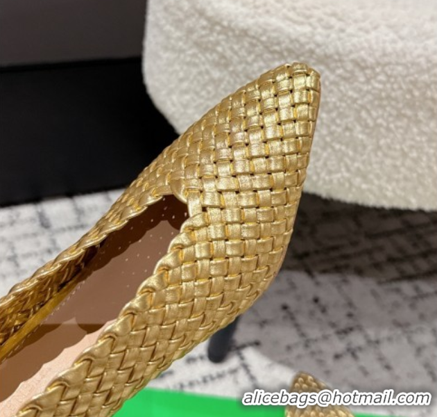 Unique Style Bottega Veneta Sofia Heel Pumps 9cm in Intreccio Leather Gold 50823027