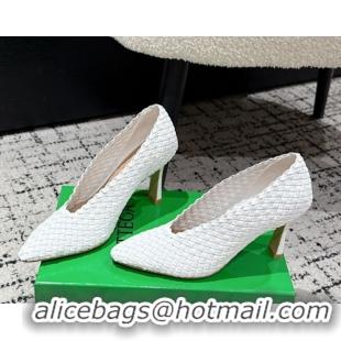Top Design Bottega Veneta Sofia Heel Pumps 9cm in Intreccio Leather White 50823028