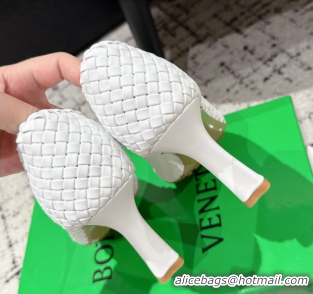 Top Design Bottega Veneta Sofia Heel Pumps 9cm in Intreccio Leather White 50823028