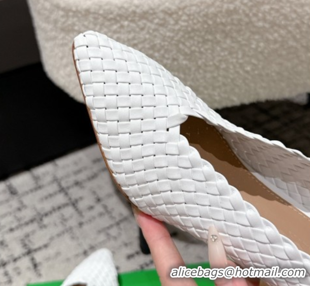 Top Design Bottega Veneta Sofia Heel Pumps 9cm in Intreccio Leather White 50823028