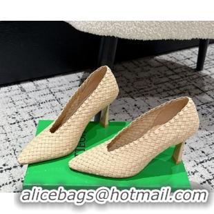 Cheap Price Bottega Veneta Sofia Heel Pumps 9cm in Intreccio Leather Nude 50823029